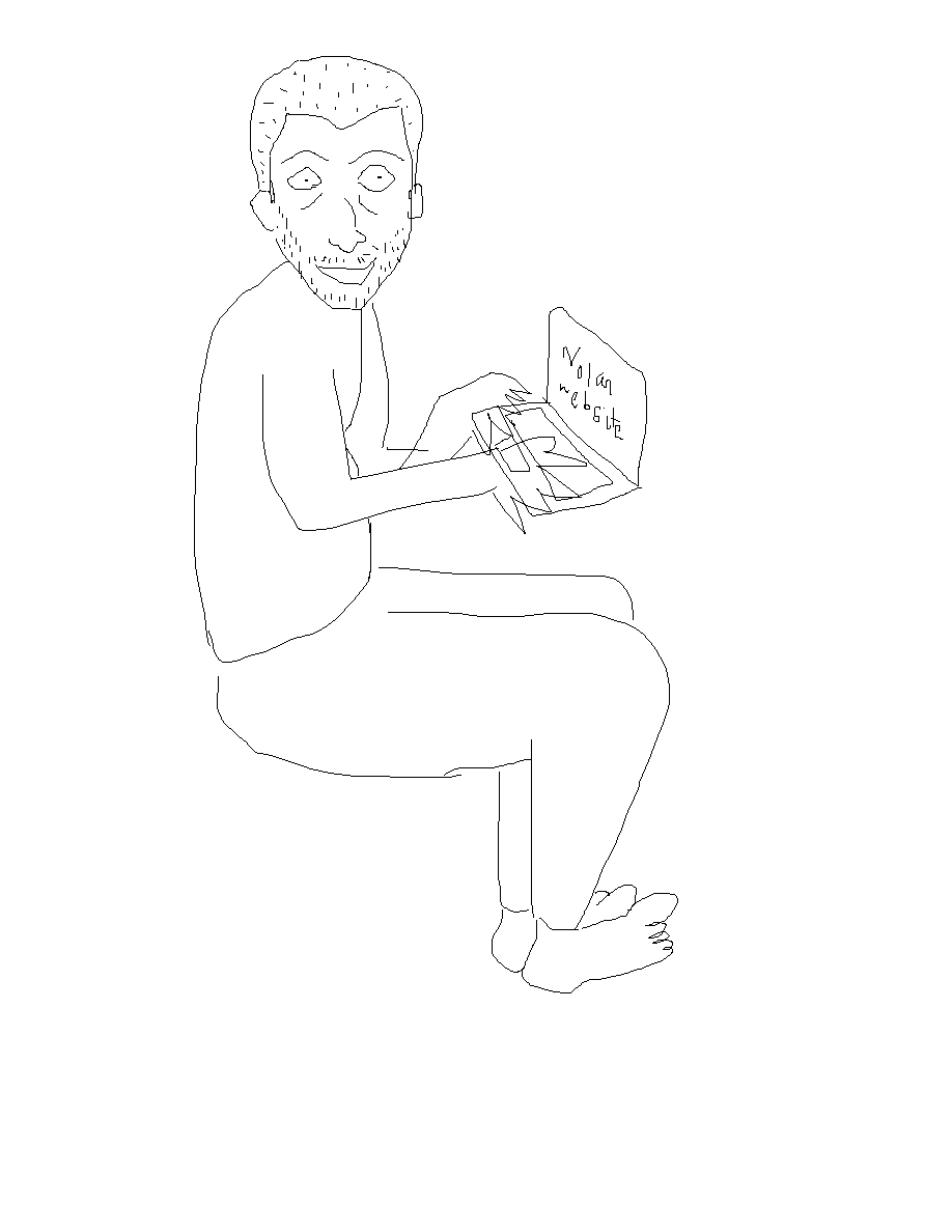 MS Paint drawing of Nolan working on website